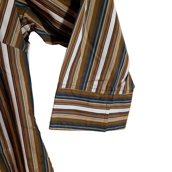 Westbound Woman 20W Plus Wrinkle Free Button Up Tan Navy Cream Stripe 3/4 Sleeve - Picture 5 of 6